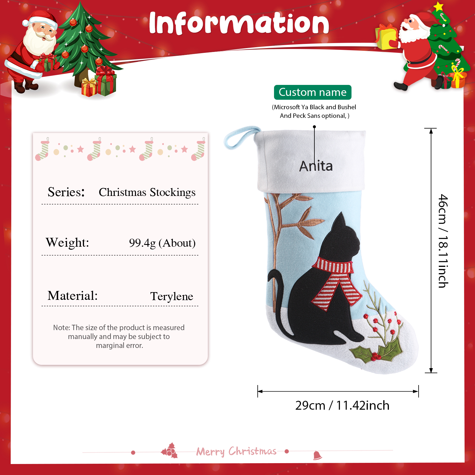 Calza Natalizia Personalizzata - Poliestere, Nome Personalizzato, Motivo Cane o Gatto, Regalo di Natale per Famiglia | Jessemade