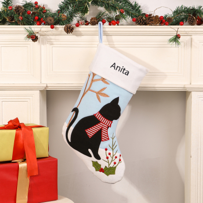 Calza Natalizia Personalizzata - Poliestere, Nome Personalizzato, Motivo Cane o Gatto, Regalo di Natale per Famiglia | Jessemade