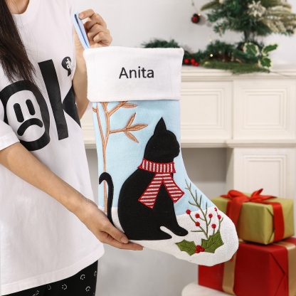 Calza Natalizia Personalizzata - Poliestere, Nome Personalizzato, Motivo Cane o Gatto, Regalo di Natale per Famiglia | Jessemade