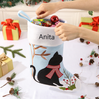 Calza Natalizia Personalizzata - Poliestere, Nome Personalizzato, Motivo Cane o Gatto, Regalo di Natale per Famiglia | Jessemade