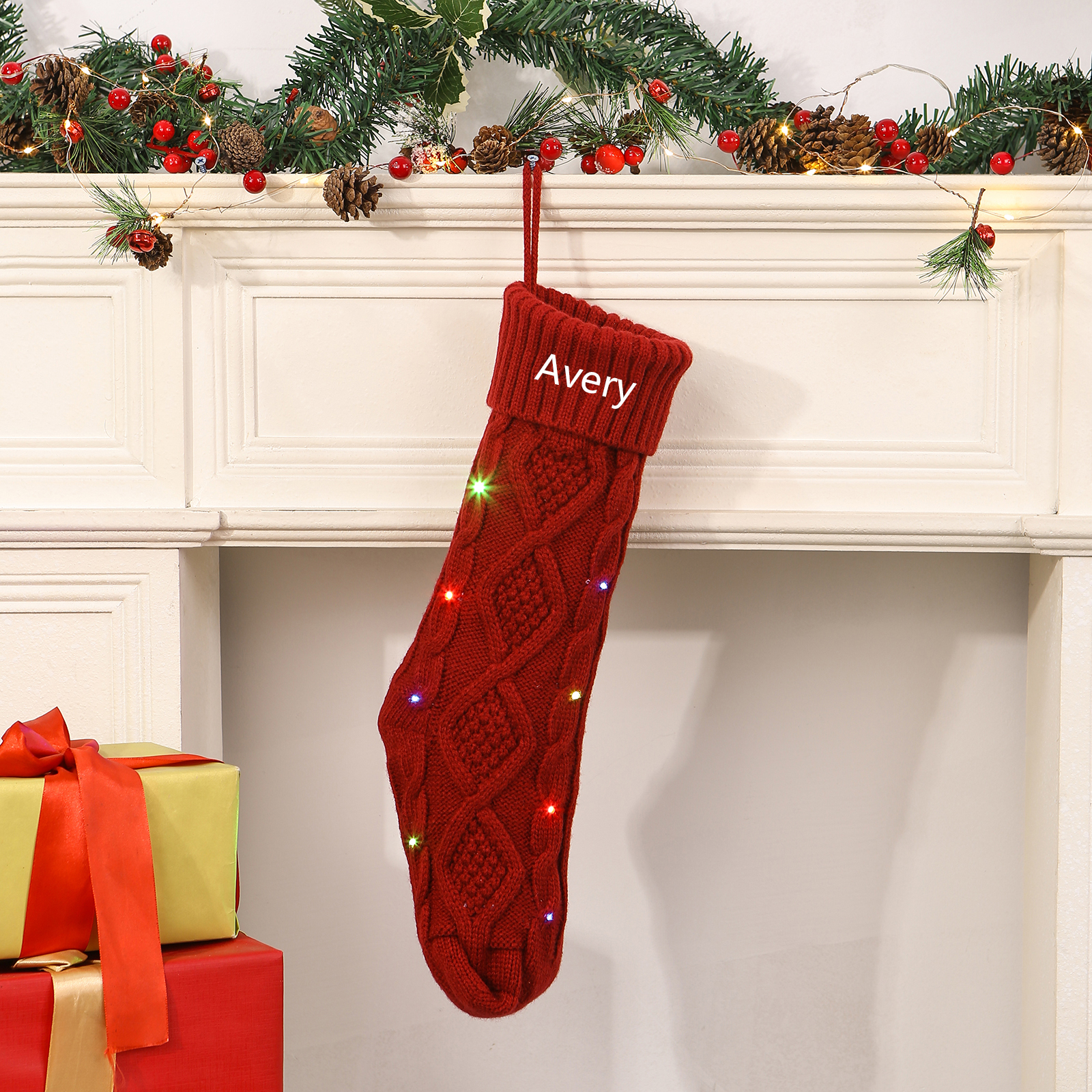 Calza Natalizia Personalizzata in Tessuto Lavorato a Maglia - Nome Per