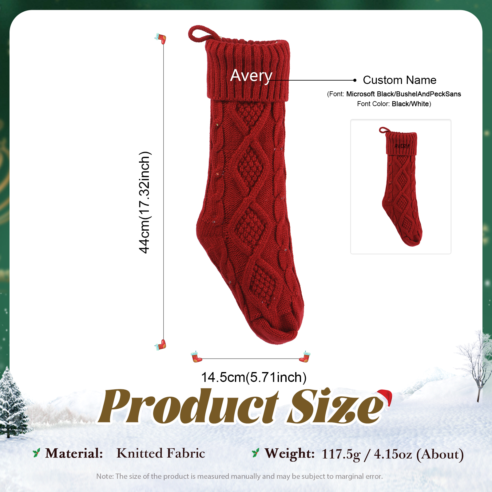 Calza Natalizia Personalizzata in Tessuto Lavorato a Maglia - Nome Personalizzabile in Rosso o Verde per Regalo di Natale alla Famiglia | Jessemade