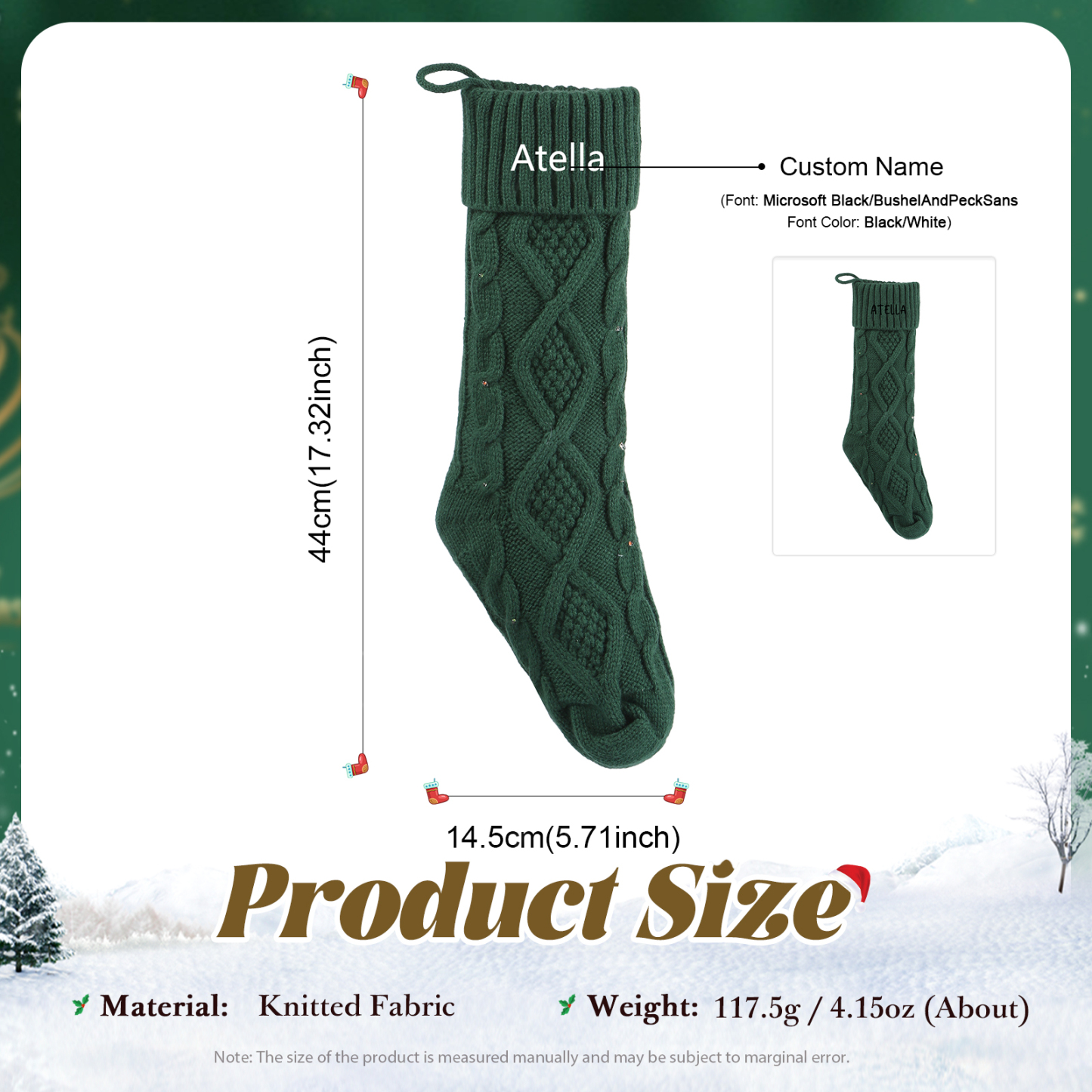 Calza Natalizia Personalizzata in Tessuto Lavorato a Maglia - Nome Personalizzabile in Rosso o Verde per Regalo di Natale alla Famiglia | Jessemade