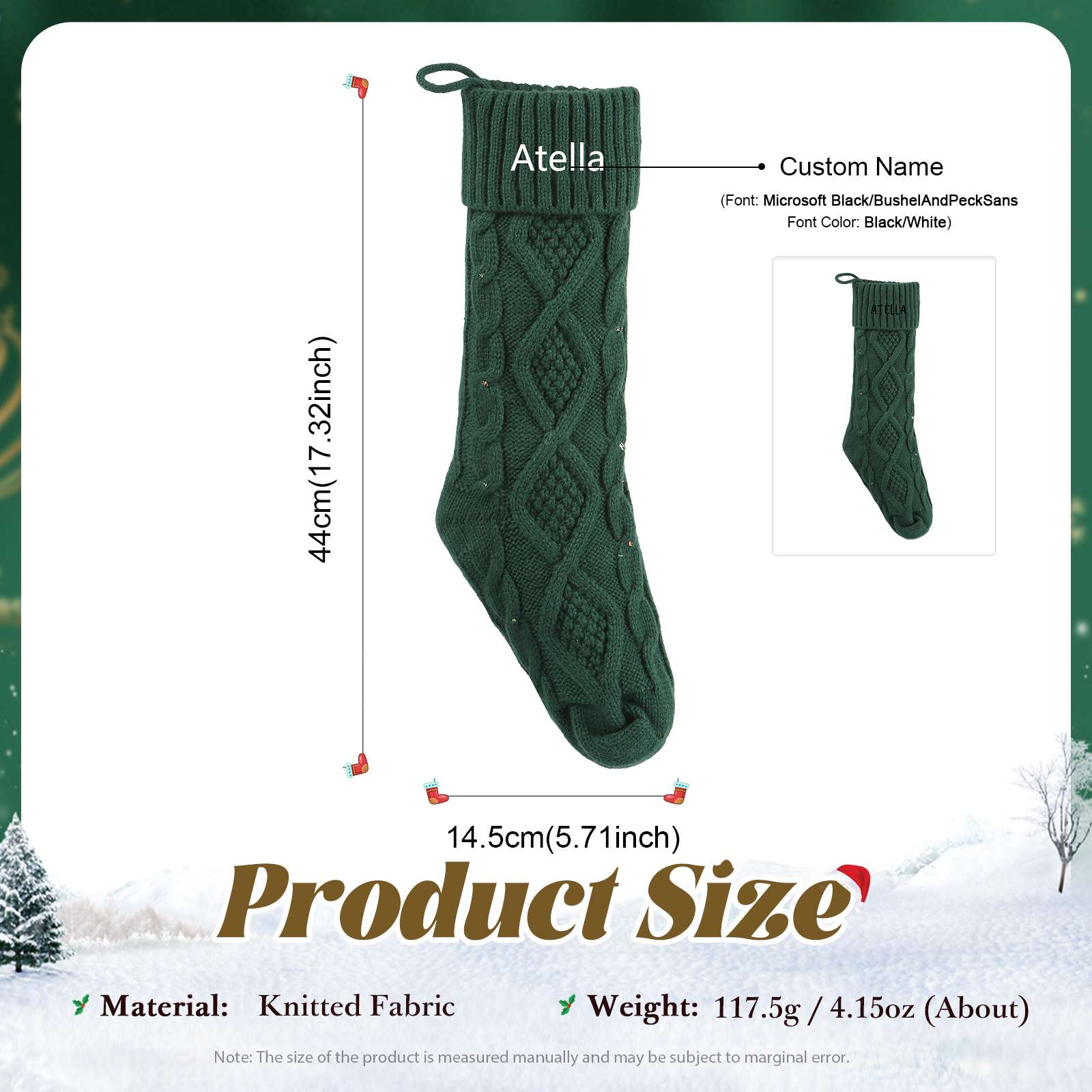 Calza Natalizia Personalizzata in Tessuto Lavorato a Maglia - Nome Personalizzabile in Rosso o Verde per Regalo di Natale alla Famiglia | Jessemade