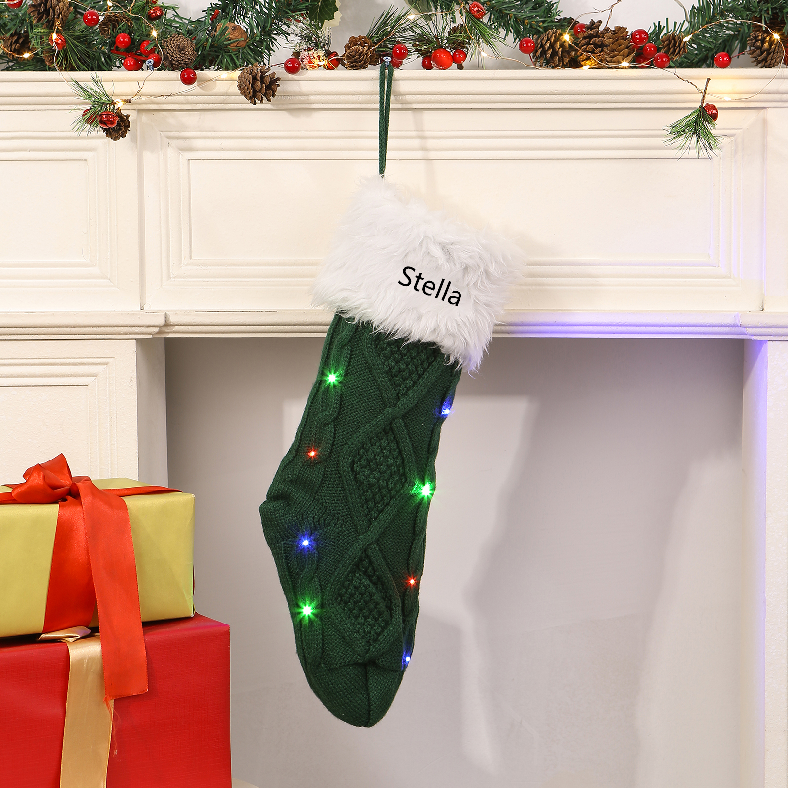 Calza Natalizia Personalizzata in Maglia con Nome - Opzioni Rosso e Verde per Regali di Natale per la Famiglia | Jessemade
