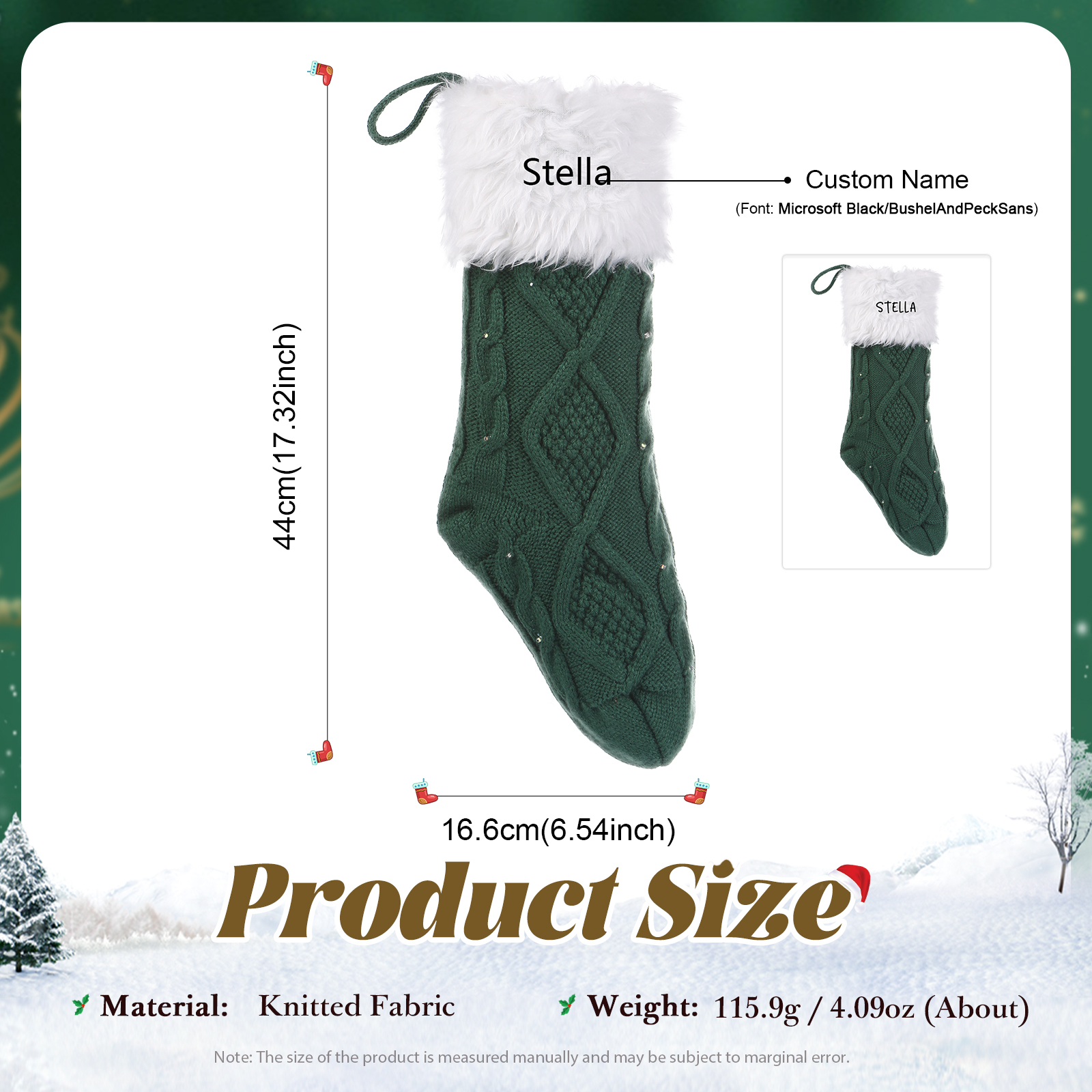 Calza Natalizia Personalizzata in Maglia con Nome - Opzioni Rosso e Verde per Regali di Natale per la Famiglia | Jessemade