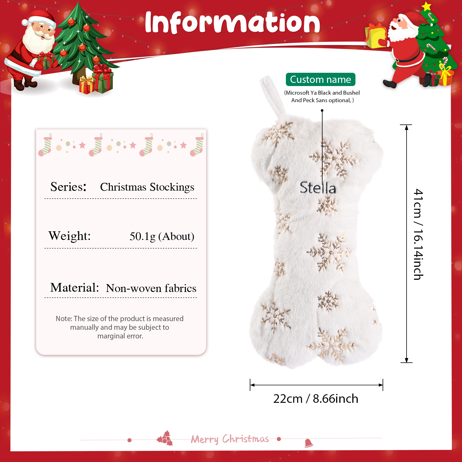 Calza Natalizia Personalizzata a Forma di Osso - Tessuto Non Tessuto, Nome Personalizzato - Regalo di Natale per Famiglia | Jessemade