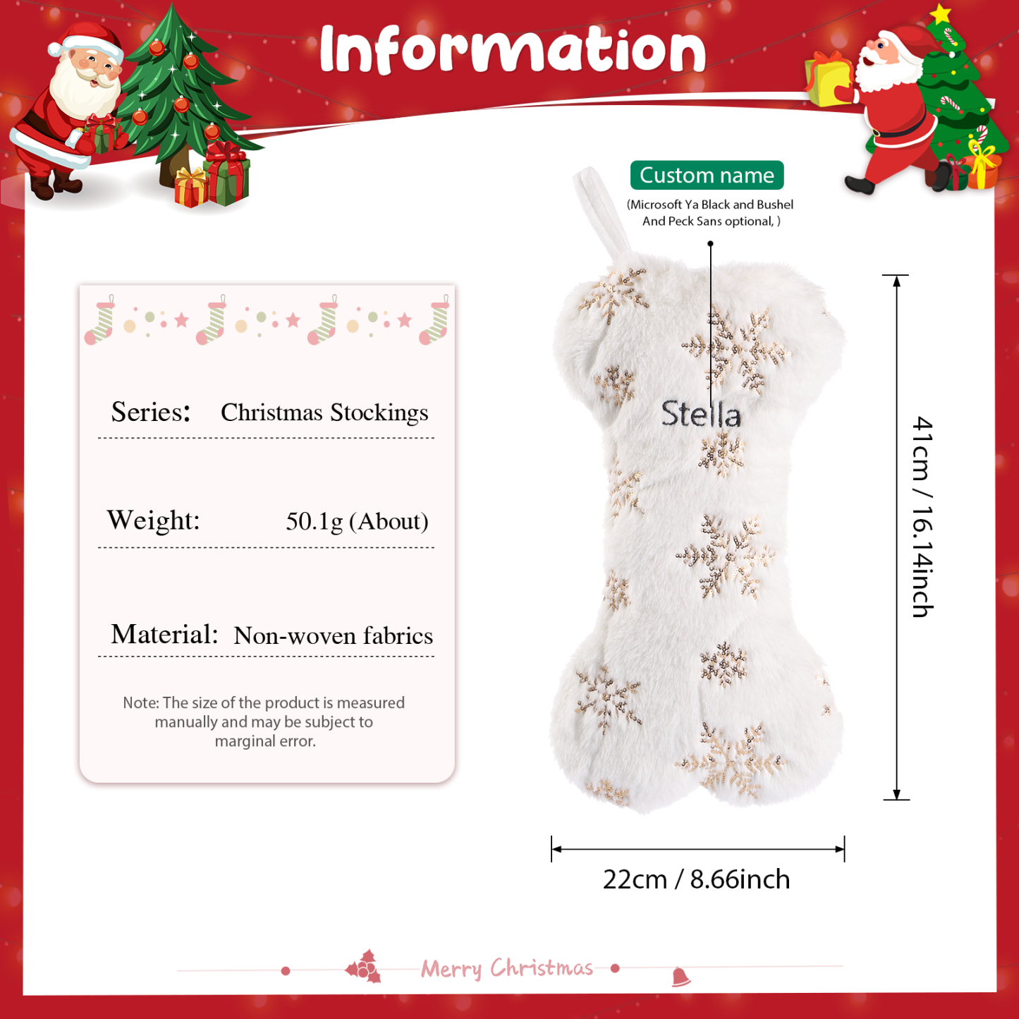 Calza Natalizia Personalizzata a Forma di Osso - Tessuto Non Tessuto, Nome Personalizzato - Regalo di Natale per Famiglia | Jessemade