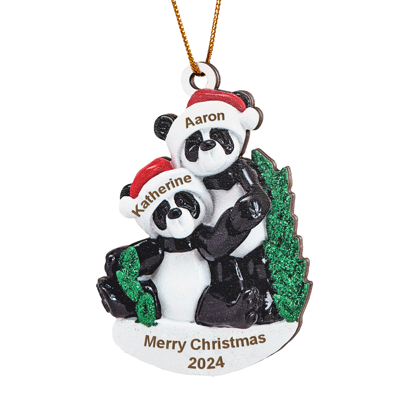 Decorazione Natalizia in Legno con Panda - Personalizza 2 Nomi, 1 Testo e 1 Data - Regalo di Natale per Famiglia | Jessemade