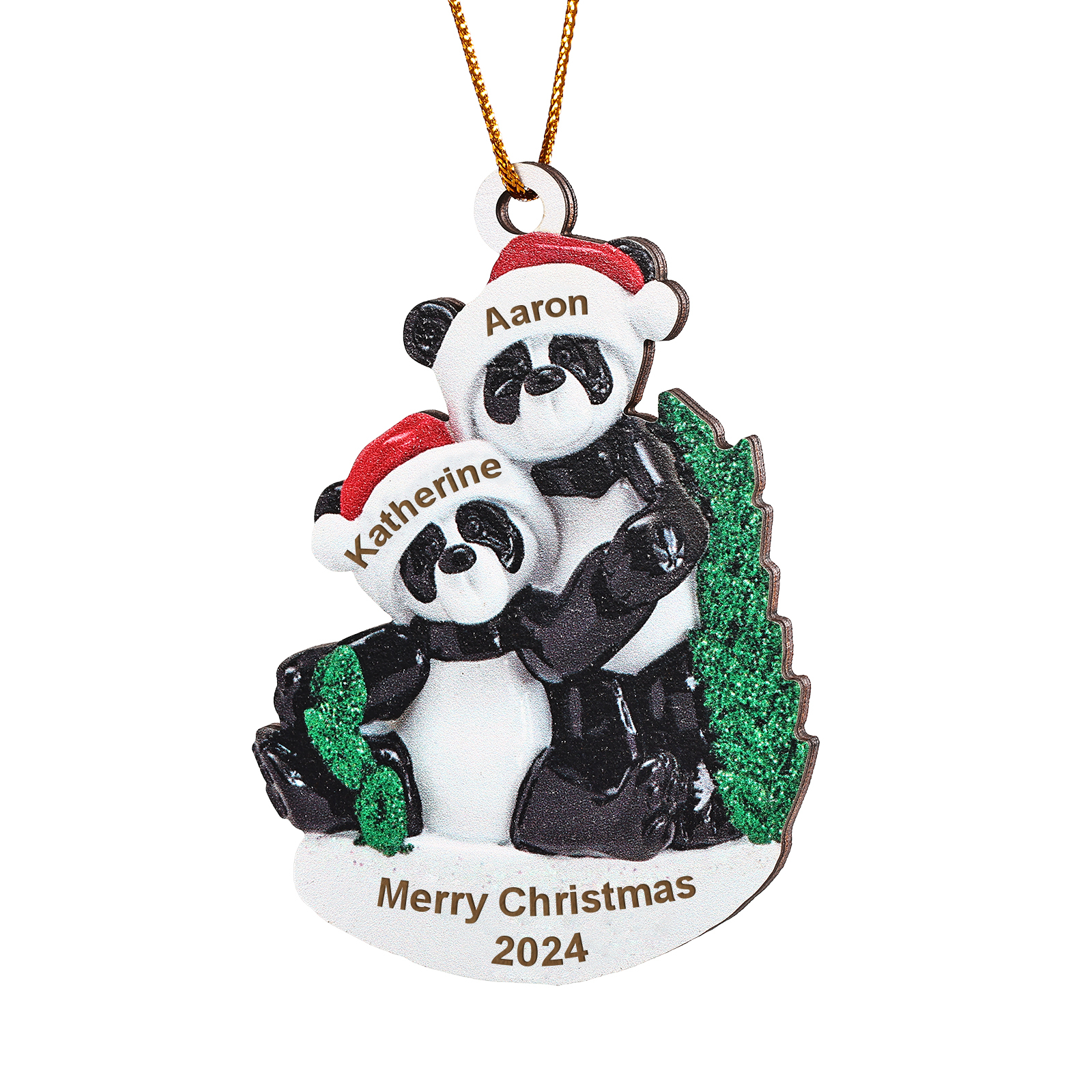 Decorazione Natalizia in Legno con Panda - Personalizza 2 Nomi, 1 Testo e 1 Data - Regalo di Natale per Famiglia | Jessemade