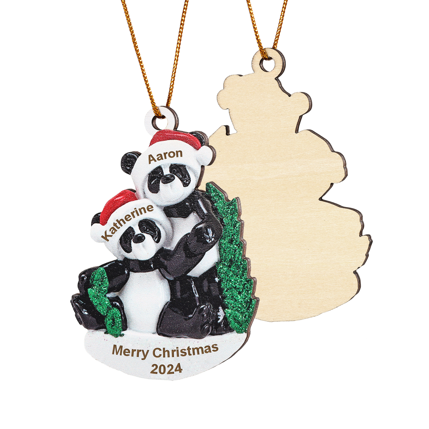 Decorazione Natalizia in Legno con Panda - Personalizza 2 Nomi, 1 Testo e 1 Data - Regalo di Natale per Famiglia | Jessemade
