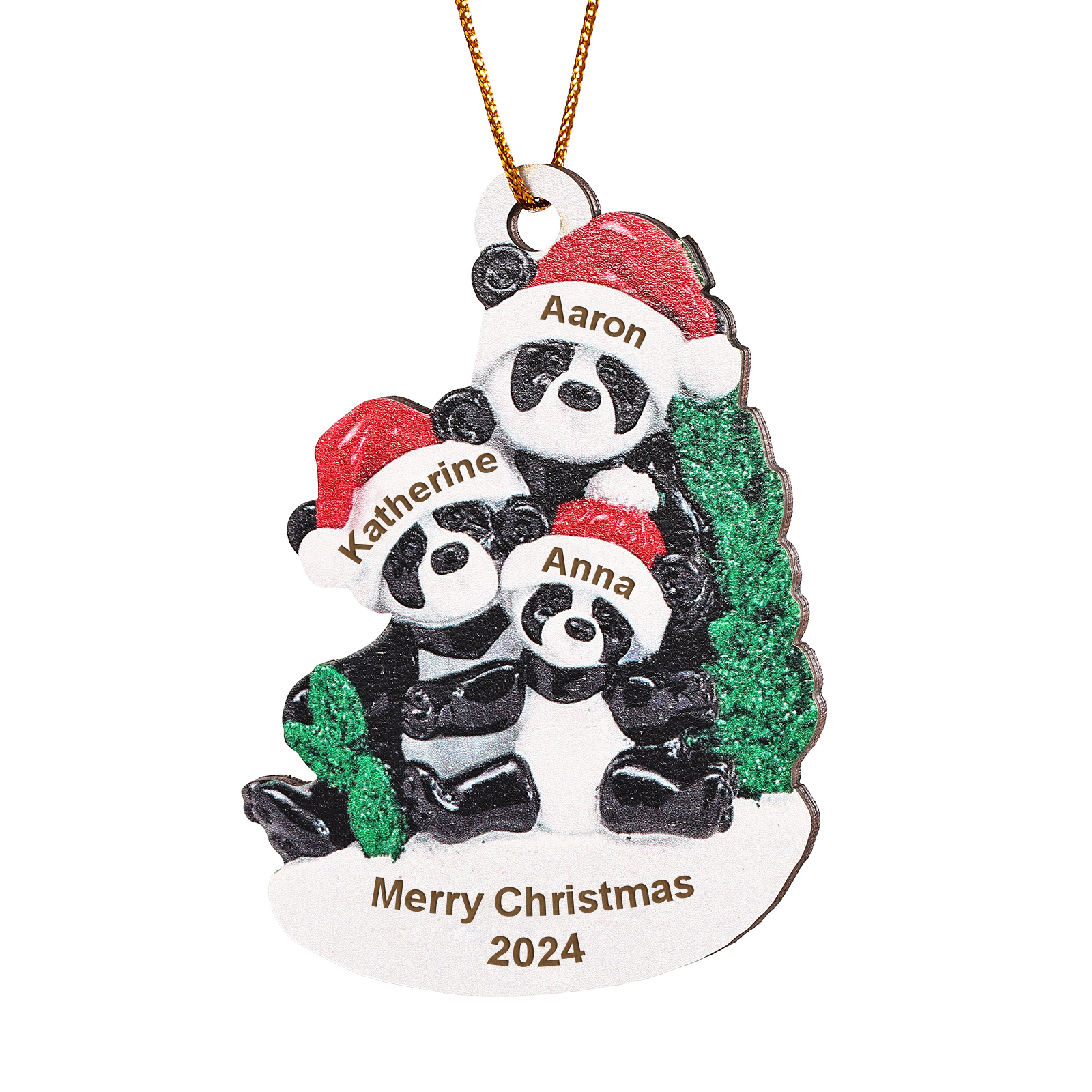 Decorazione Natalizia in Legno con Panda - Personalizza 3 Nomi, 1 Testo e 1 Data - Regalo di Natale per Famiglia | Jessemade