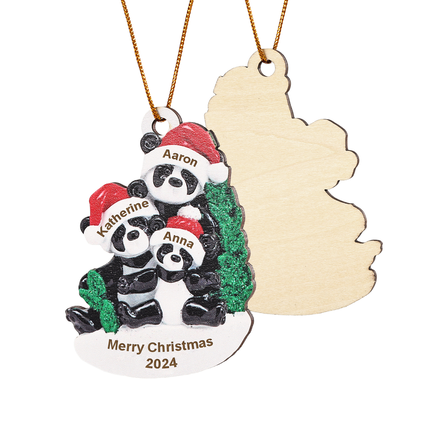 Decorazione Natalizia in Legno con Panda - Personalizza 3 Nomi, 1 Testo e 1 Data - Regalo di Natale per Famiglia | Jessemade