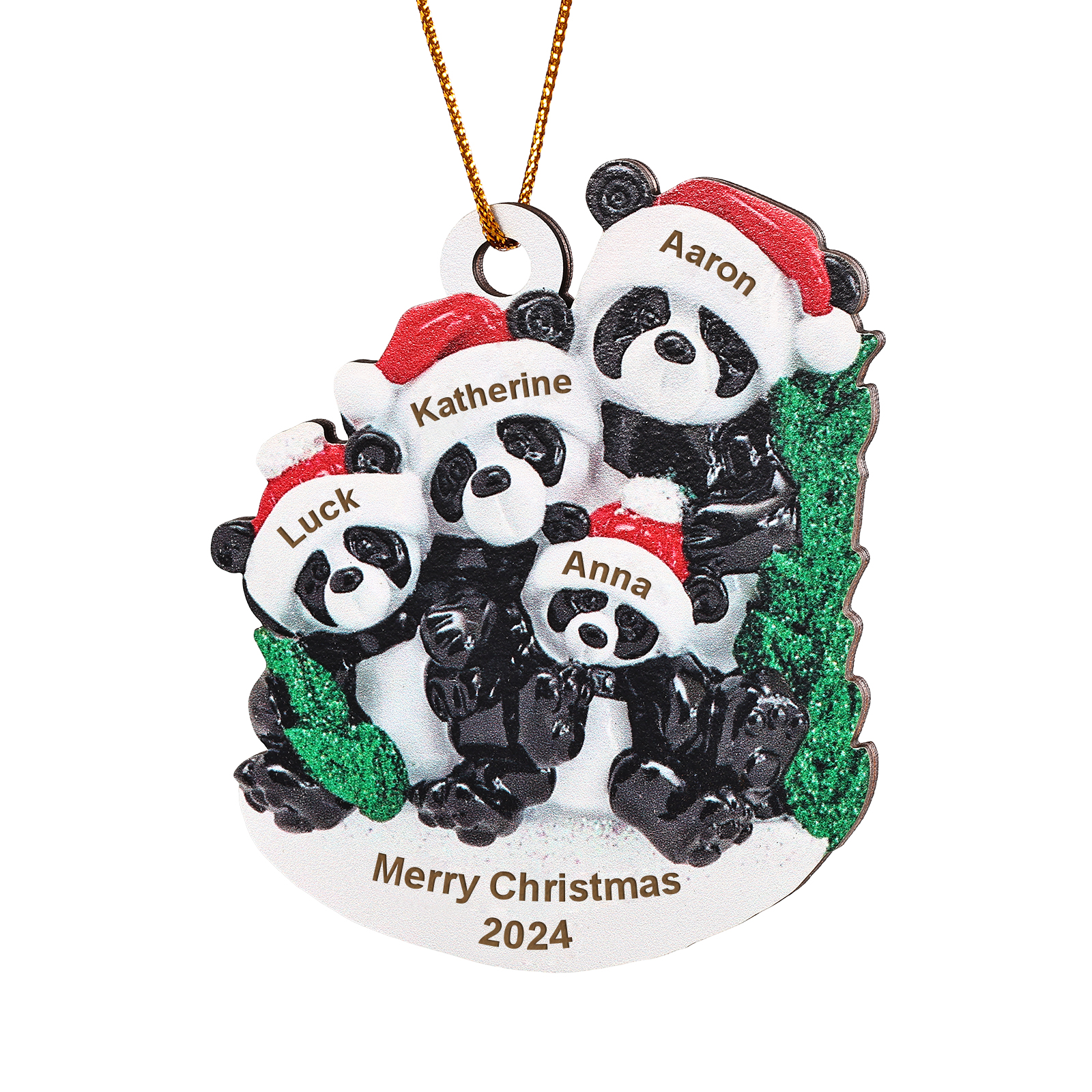 Decorazione Natalizia in Legno con Panda - Personalizza 4 Nomi, 1 Testo e 1 Data - Regalo di Natale per Famiglia | Jessemade