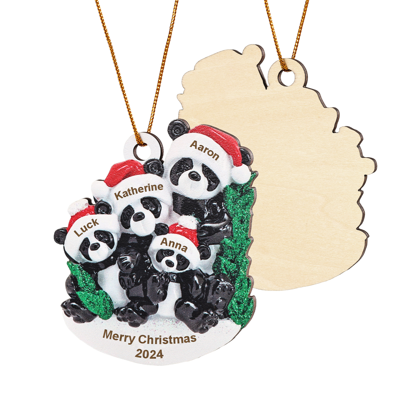 Decorazione Natalizia in Legno con Panda - Personalizza 4 Nomi, 1 Testo e 1 Data - Regalo di Natale per Famiglia | Jessemade