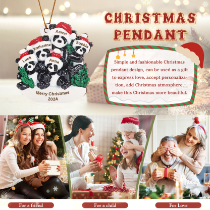 Decorazione Natalizia in Legno con Panda - Personalizza 5 Nomi, 1 Testo e 1 Data - Regalo di Natale per Famiglia | Jessemade
