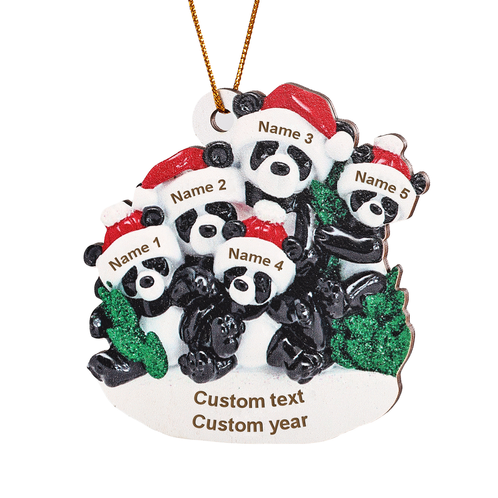 Decorazione Natalizia in Legno con Panda - Personalizza 5 Nomi, 1 Testo e 1 Data - Regalo di Natale per Famiglia | Jessemade