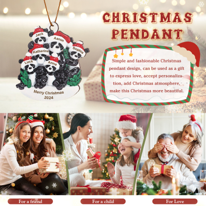 Decorazione Natalizia in Legno con Panda - Personalizza 6 Nomi, 1 Testo e 1 Data - Regalo di Natale per Famiglia | Jessemade