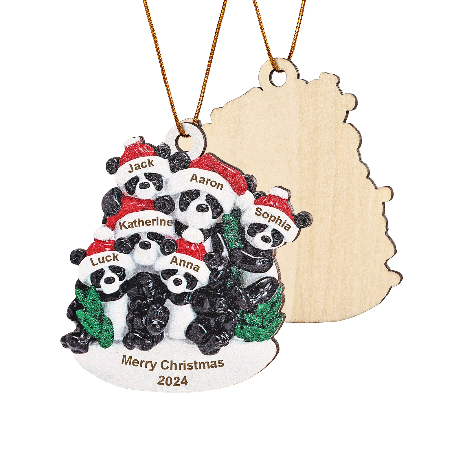 Decorazione Natalizia in Legno con Panda - Personalizza 6 Nomi, 1 Testo e 1 Data - Regalo di Natale per Famiglia | Jessemade