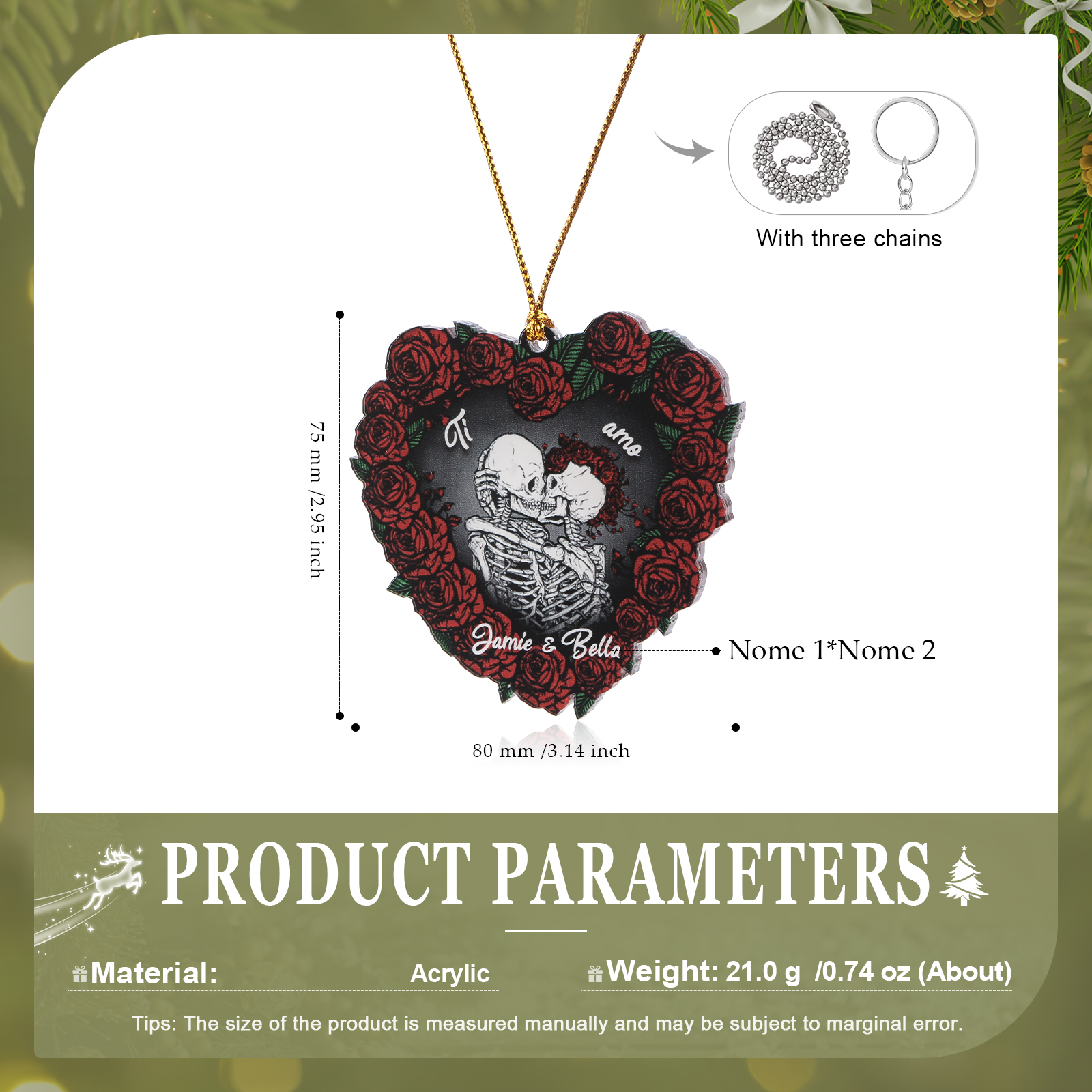 Decorazione/Pendente Natalizia Personalizzata in Acrilico con 2 Nomi - "Ti Amo" - Regalo di Natale per Lui/Lei | Jessemade