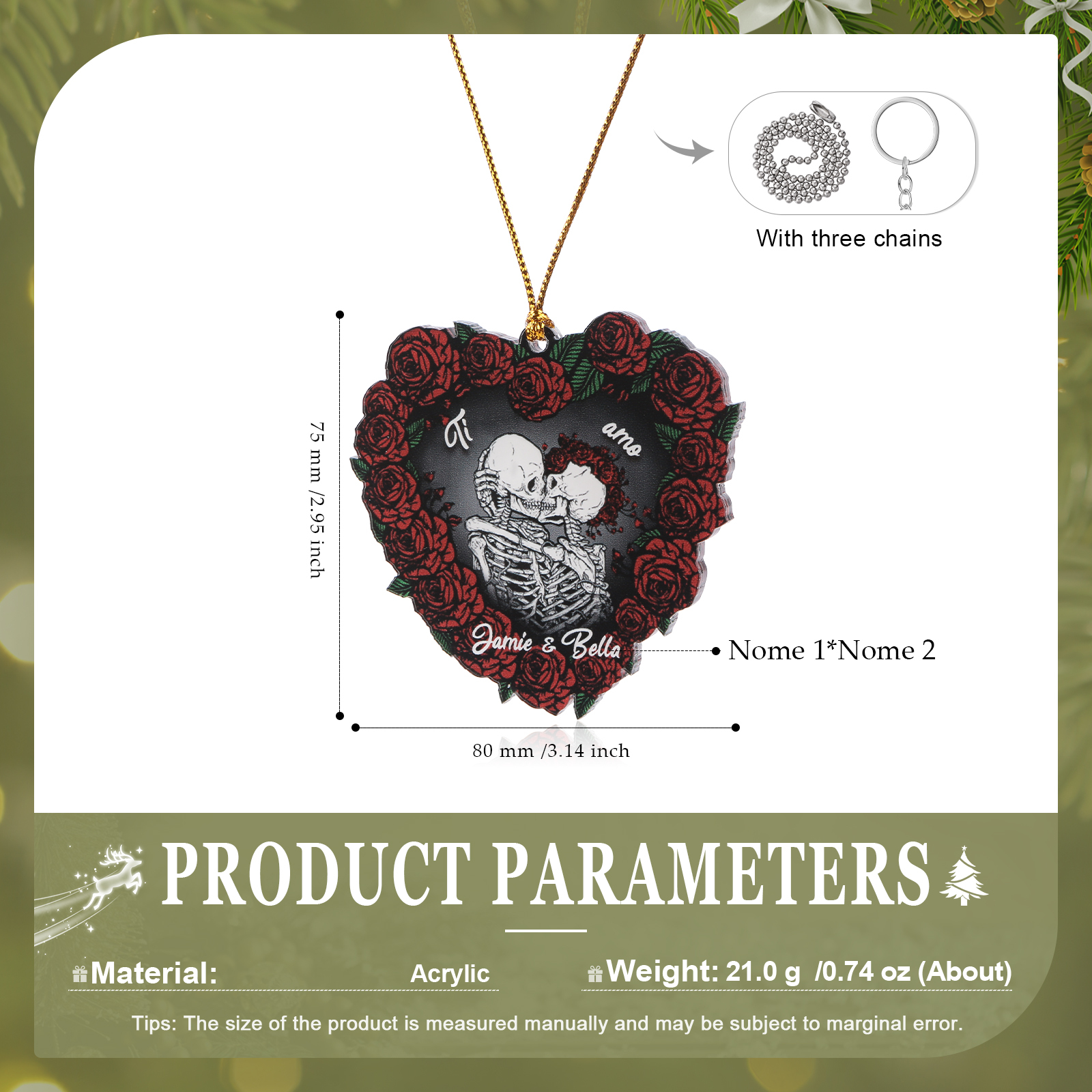 Decorazione/Pendente Natalizia Personalizzata in Acrilico con 2 Nomi - "Ti Amo" - Regalo di Natale per Lui/Lei | Jessemade