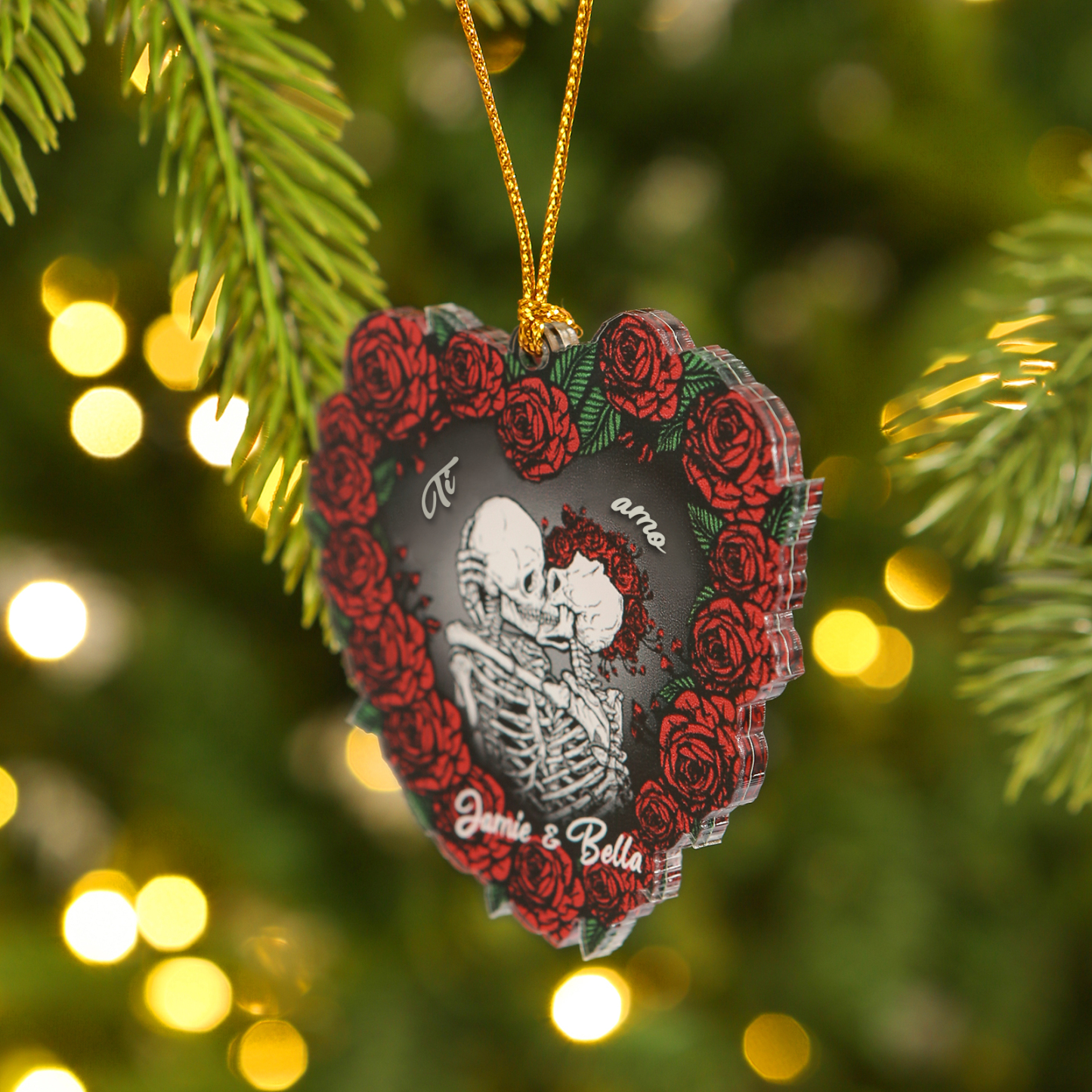 Decorazione/Pendente Natalizia Personalizzata in Acrilico con 2 Nomi - "Ti Amo" - Regalo di Natale per Lui/Lei | Jessemade