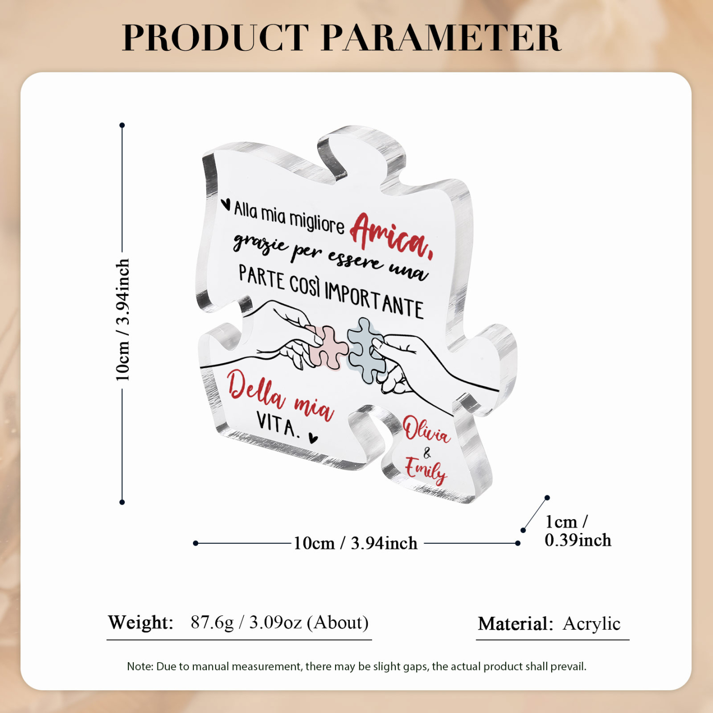 Ornamento acrilico personalizzato per amico, 2 nomi personalizzati, puzzle acrilico, ricordo, ornamento da scrivania, regalo per amico | Jessemade