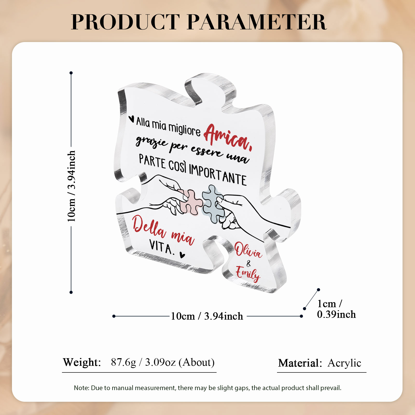Ornamento acrilico personalizzato per amico, 2 nomi personalizzati, puzzle acrilico, ricordo, ornamento da scrivania, regalo per amico | Jessemade