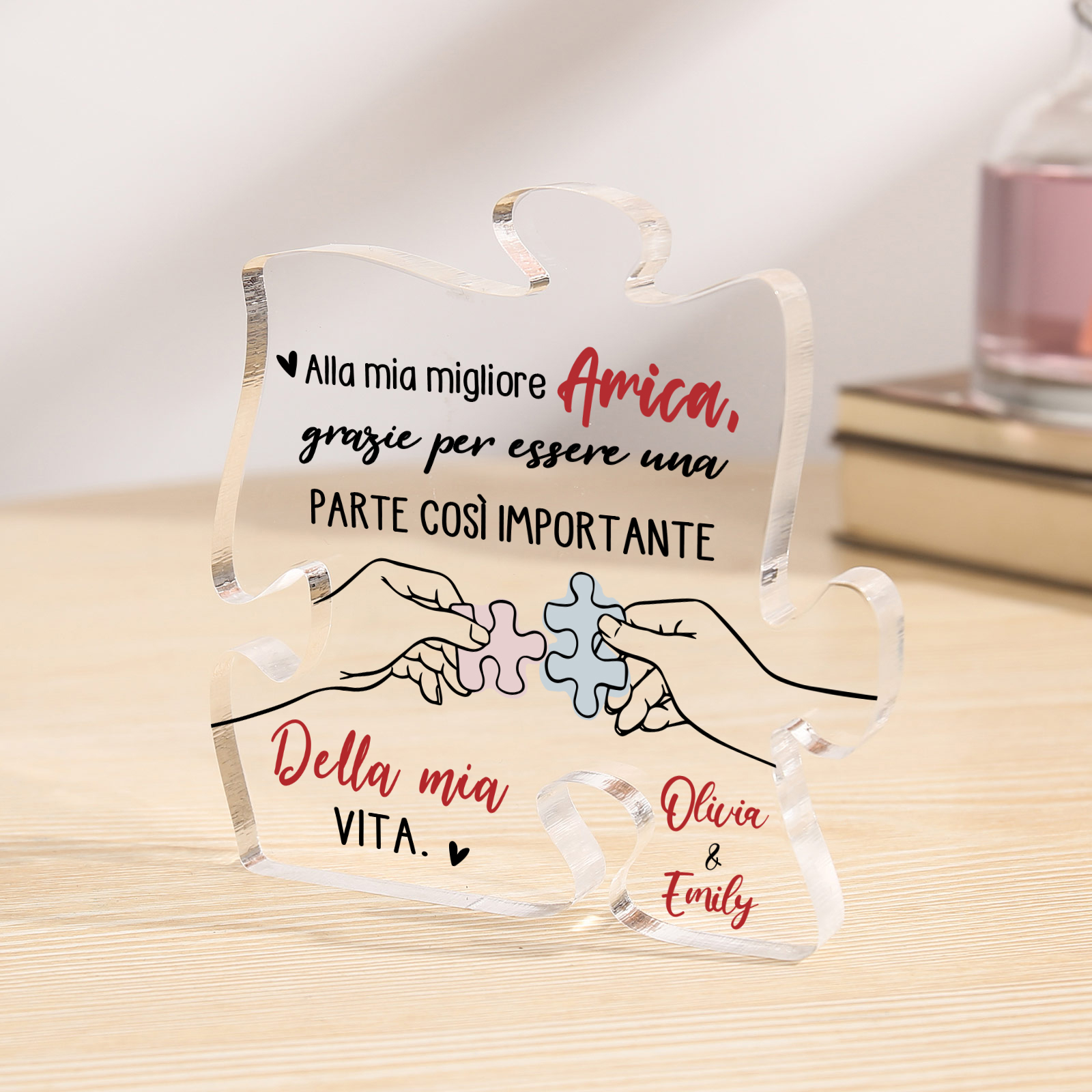 Ornamento acrilico personalizzato per amico, 2 nomi personalizzati, puzzle acrilico, ricordo, ornamento da scrivania, regalo per amico | Jessemade