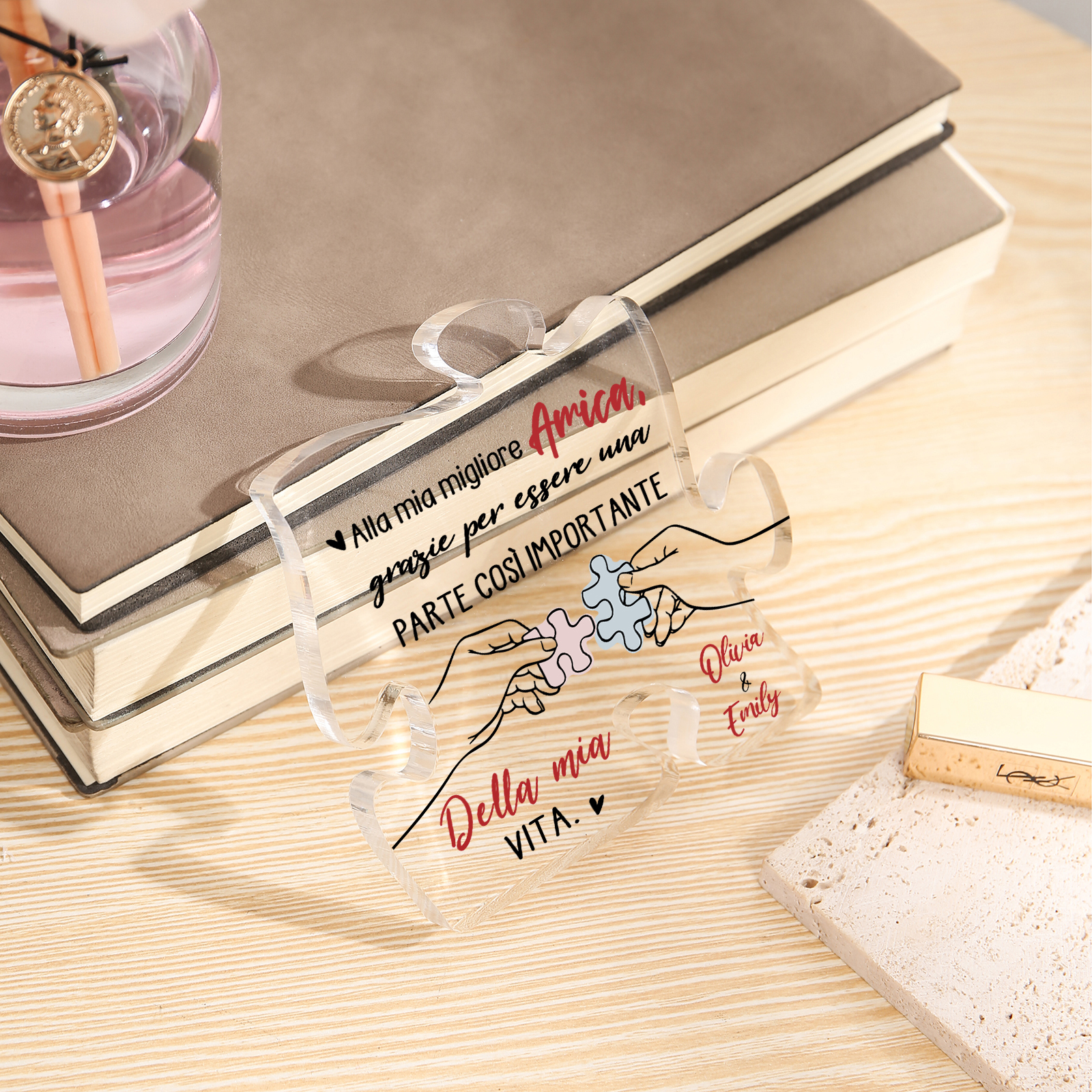 Ornamento acrilico personalizzato per amico, 2 nomi personalizzati, puzzle acrilico, ricordo, ornamento da scrivania, regalo per amico | Jessemade