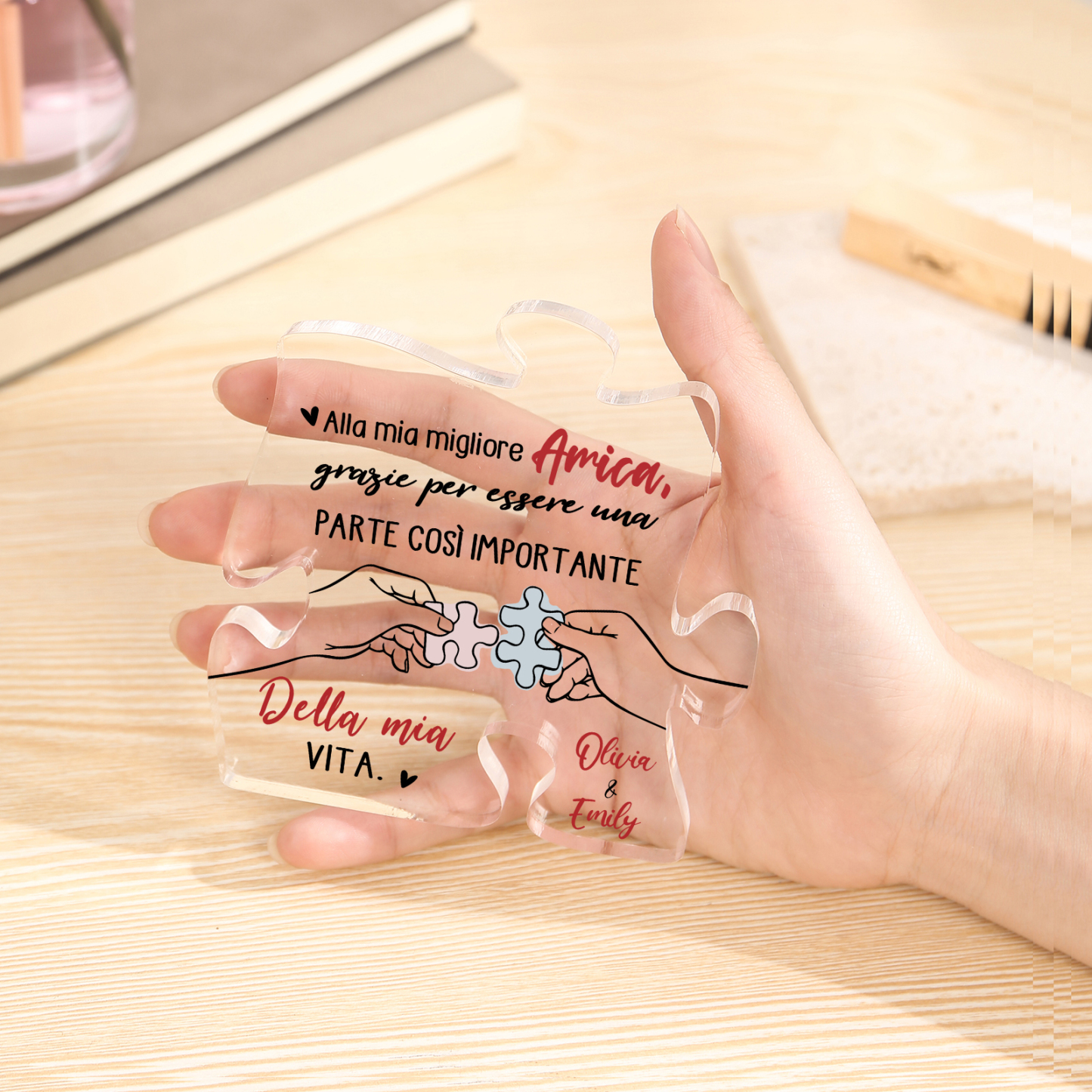 Ornamento acrilico personalizzato per amico, 2 nomi personalizzati, puzzle acrilico, ricordo, ornamento da scrivania, regalo per amico | Jessemade