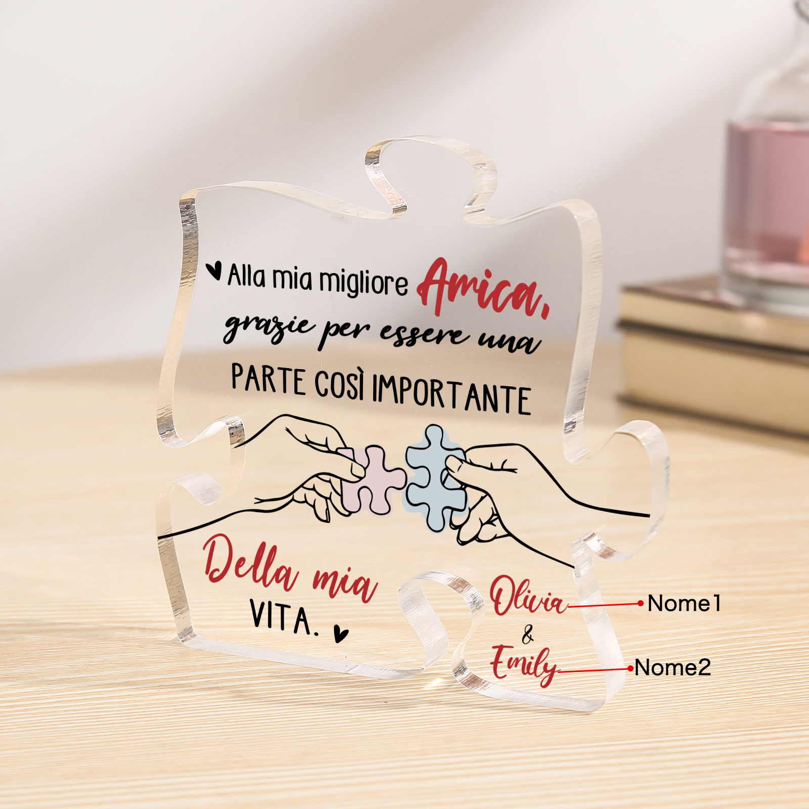 Ornamento acrilico personalizzato per amico, 2 nomi personalizzati, puzzle acrilico, ricordo, ornamento da scrivania, regalo per amico | Jessemade