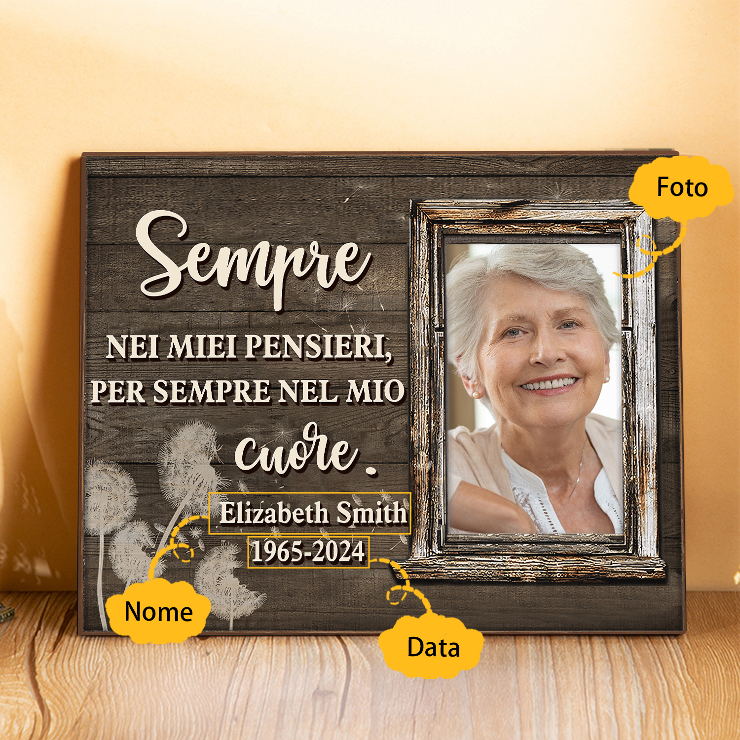 Ornamenti commemorativi personalizzati con 1 foto, nome e data, ornamenti in legno per commemorare i cari defunti | Jessemade