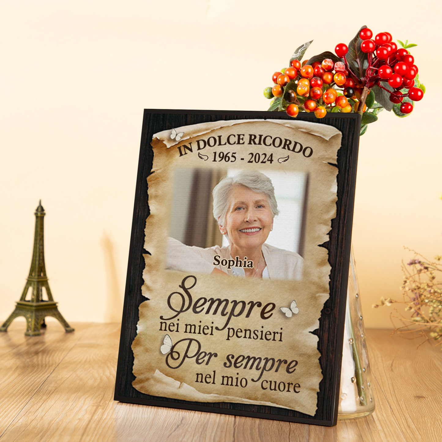 Per sempre nel mio cuore - Ornamenti commemorativi personalizzati con 1 foto, nome e data. Ornamenti in legno per commemorare i cari defunti | Jessemade