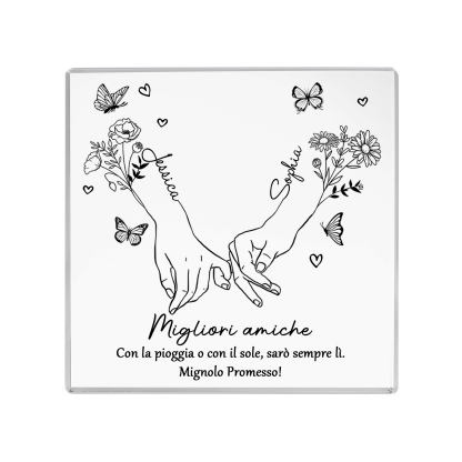 Ornamento acrilico personalizzato per amico, 2 nomi e fiori di nascita, ornamento da tavolo quadrato in acrilico, regalo di amicizia | Jessemade