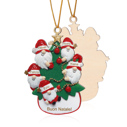 Decorazione Natalizia Personalizzata in Legno con Babbo Natale - 5 Nomi Personalizzati e Testo Regalo di Natale per la Famiglia | Jessemade