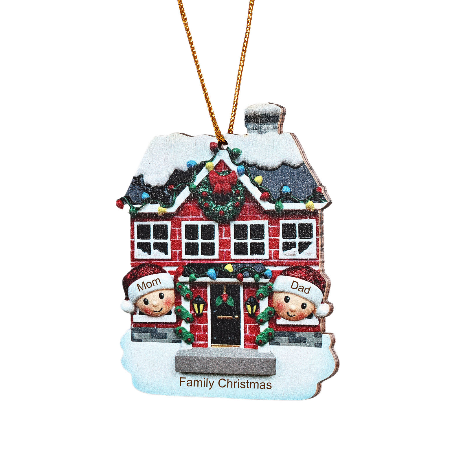 Decorazione Natalizia in Legno Personalizzata - Casetta Rossa & Personaggi - Personalizzabile con 2 Nomi e 1 Testo - Regalo di Natale per Famiglia | Jessemade