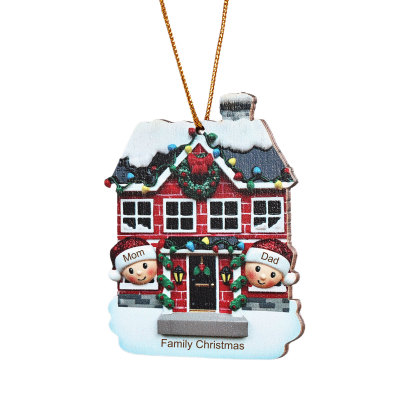 Decorazione Natalizia in Legno Personalizzata - Casetta Rossa & Personaggi - Personalizzabile con 2 Nomi e 1 Testo - Regalo di Natale per Famiglia | Jessemade