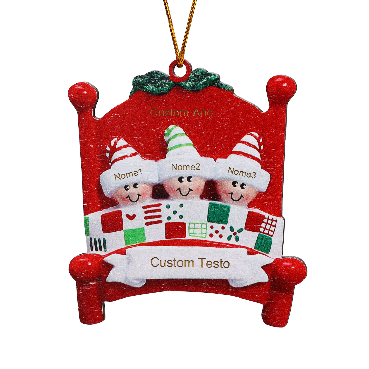 Decorazione Natalizia in Legno - Personalizza 3 Nomi, Testo e Data, Design Poltrona Accogliente, Regalo di Natale per Famiglia | Jessemade