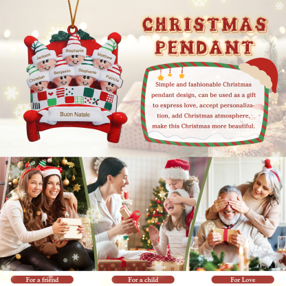 Decorazione Natalizia in Legno - Personalizza 7 Nomi, Testo e Data, Design Poltrona Accogliente, Regalo di Natale per Famiglia | Jessemade