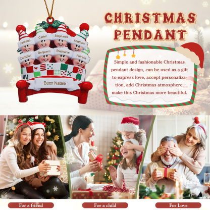 Decorazione Natalizia in Legno - Personalizza 8 Nomi, Testo e Data, Design Poltrona Accogliente, Regalo di Natale per Famiglia | Jessemade