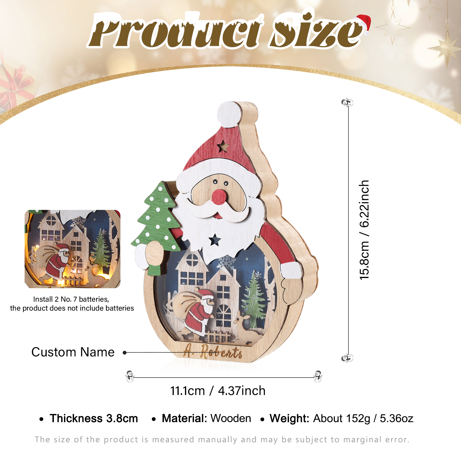 Lampada Decorativa in Legno Personalizzata con Babbo Natale o Pupezzo di Neve – Regalo di Natale per Famiglie e Coppie | Jessamde