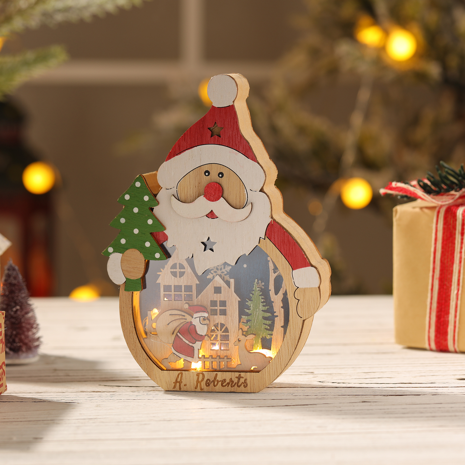 Lampada Decorativa in Legno Personalizzata con Babbo Natale o Pupezzo di Neve – Regalo di Natale per Famiglie e Coppie | Jessamde