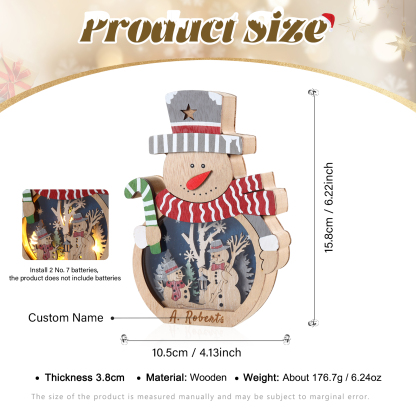 Lampada Decorativa in Legno Personalizzata con Babbo Natale o Pupezzo di Neve – Regalo di Natale per Famiglie e Coppie | Jessamde