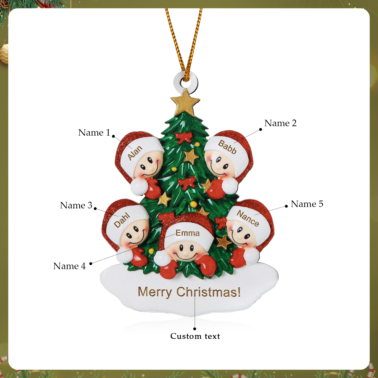 5 Names-Personalised Christmas Tree Ornament-Festive Holiday Decoration for Family | Jessemade