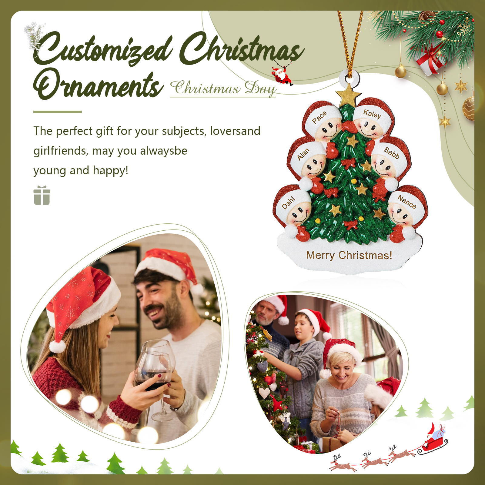 6 Names-Personalised Christmas Tree Ornament-Festive Holiday Decoration for Family | Jessemade