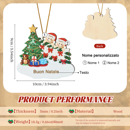 Decorazione Natalizia in Legno Personalizzata - Albero di Natale & Personaggi - Personalizzabile con 2 Nomi e 1 Testo - Regalo di Natale per Famiglia | Jessemade