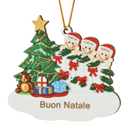 Decorazione Natalizia in Legno Personalizzata - Albero di Natale & Personaggi - Personalizzabile con 3 Nomi e 1 Testo - Regalo di Natale per Famiglia | Jessemade