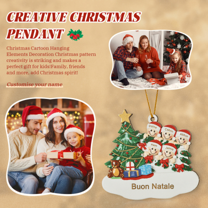 Decorazione Natalizia in Legno Personalizzata - Albero di Natale & Personaggi - Personalizzabile con 5 Nomi e 1 Testo - Regalo di Natale per Famiglia | Jessemade