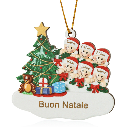 Decorazione Natalizia in Legno Personalizzata - Albero di Natale & Personaggi - Personalizzabile con 6 Nomi e 1 Testo - Regalo di Natale per Famiglia | Jessemade
